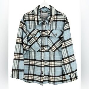 🩵Reserve Fairfax Flannel Shacket Women's Size S Blue Gray Plaid L/S NWT